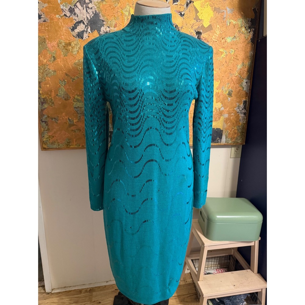 Vintage St. John Marie Grey Sparkly Green Dress w/ Major Problems Size 12